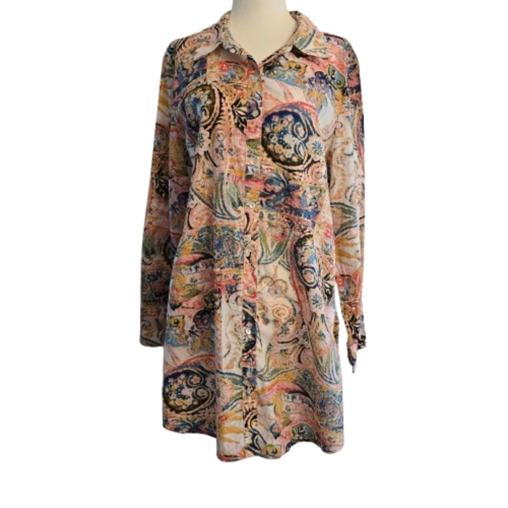 Soft Surroundings Pink and Blue Bishop Sleeve Tunic